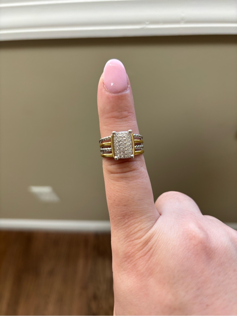 Adina Eden Two-Tone Gold and Silver Pave Rectangle Statement Ring